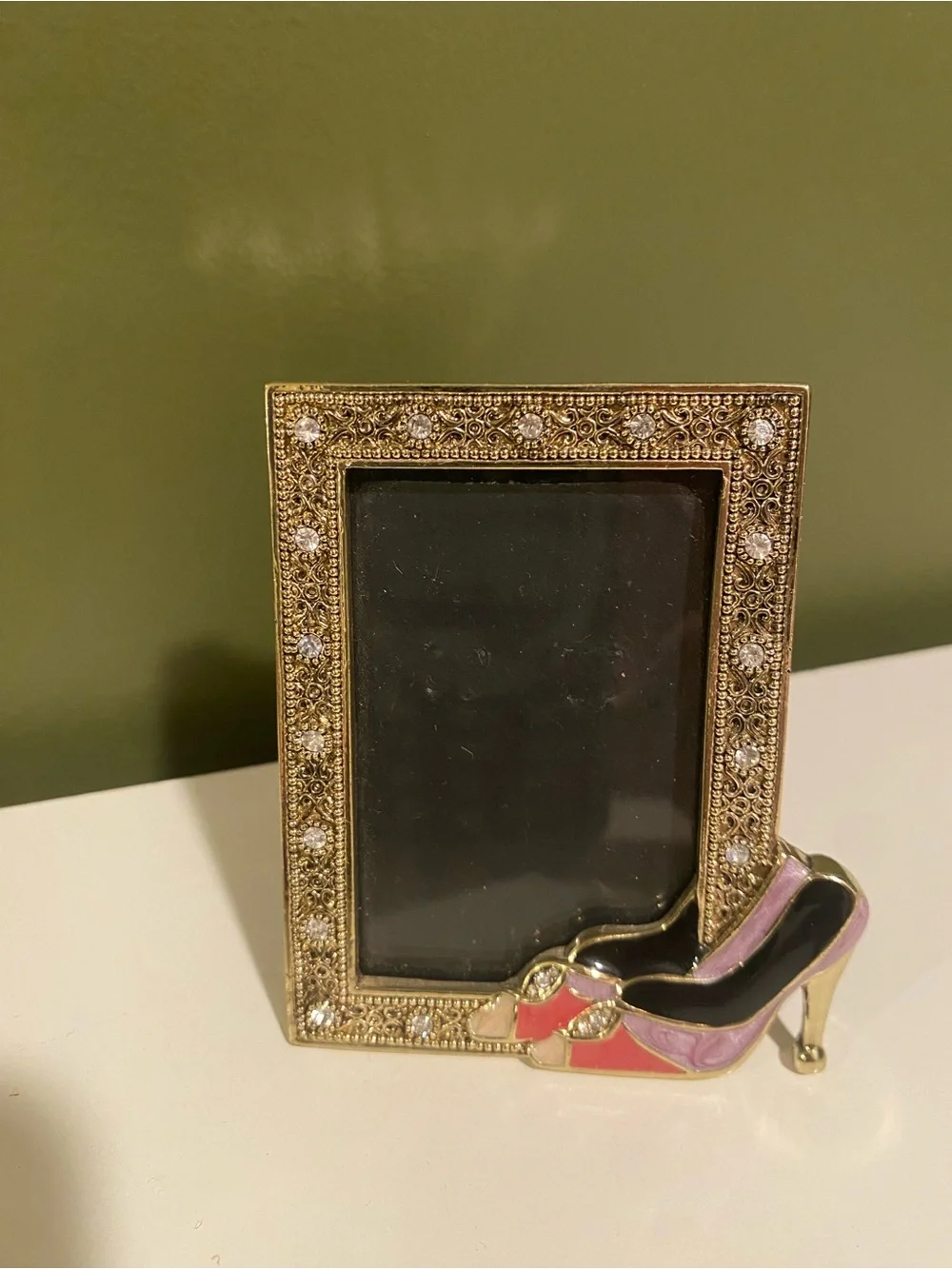 Decorative Gold Photo Frame with Pink and Black High Heel Accent